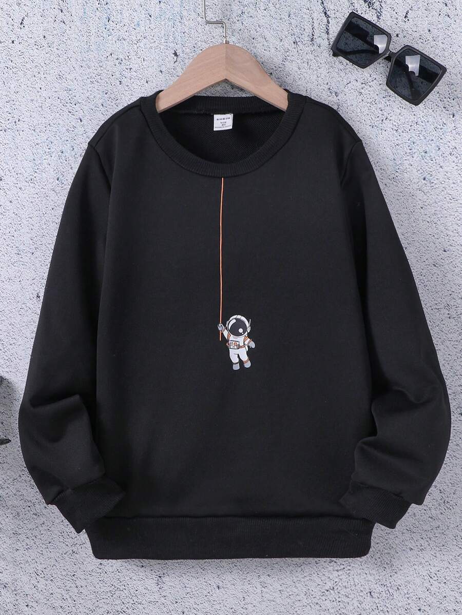 SHEIN Tween Boy Astronaut Print Sweatshirt - Black - View 1