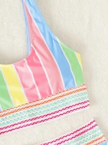 Swim Mod Striped Print Bikini Set,Summer Beach - Multicolor - View 4