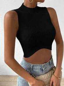 Chiquease Cổ giả Áo Crop Tank Knit ngọn - màu đen - Xem 5