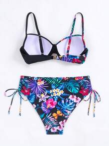 Summer Tropical Print Push Up Bikini Set - Multicolor - View 5