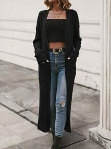 SHEIN LUNE 双口袋落肩开衫、长袖上衣