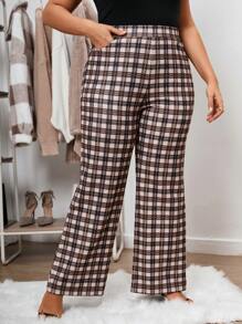 SHEIN Clasi 大碼格紋印花喇叭褲 - 彩色 - 查看 2