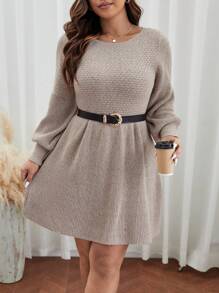 SHEIN Frenchy Plus Lantern Sleeve Sweater Dress Without Belt, For Winter Fall