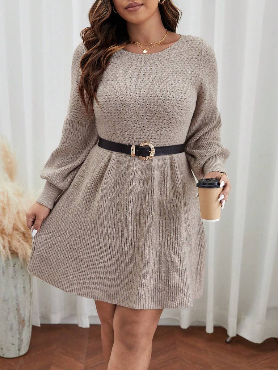 SHEIN Frenchy Plus Lantern Sleeve Sweater Dress Without Belt, For Winter Fall