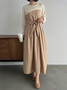 FRIFUL Two Tone Belted Dress - Beige - View 5