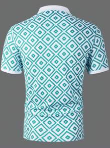 Manfinity Mode Men Geo Print Quarter Zip Polo Shirt - Green - View 2