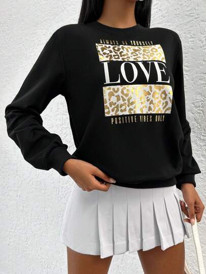 EURMUSE Long Sleeve Oversized Streetwear Sweatshirt With Letter Print