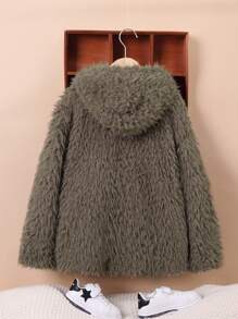 SHEIN Chico preadolescente Abrigo con parte delantera abierta con capucha de peluche