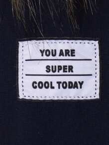 SHEIN 男大童字母補丁細節毛茸邊加絨內裏連帽外套