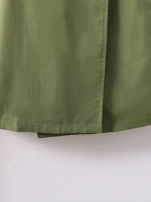 Tween Boy Double Breasted Belted Trench Coat Without Sweater - Army Green - View 4
