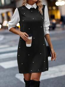 SHEIN LUNE Pearls Beaded 2 In 1 Dress