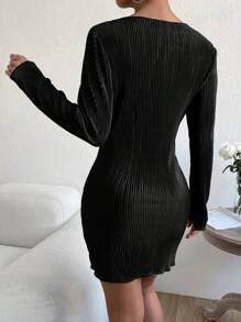 SHEIN EZwear Rippenstrick Einfarbig Lässig Kleid - Schwarz - Übersicht 2