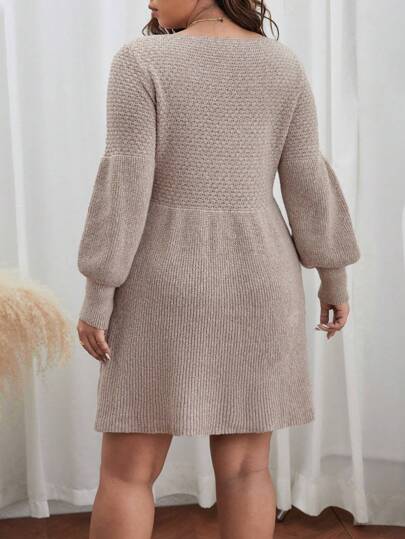 SHEIN Frenchy 加大灯笼袖毛衣裙（无腰带）冬季