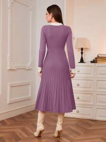 Modelyn Vestido de punto de cuello en contraste bajo fruncido
