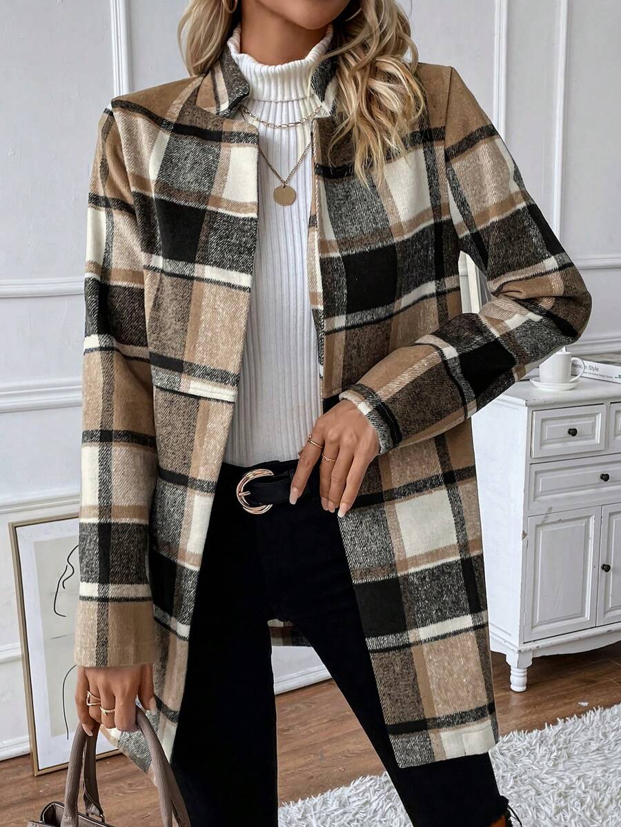 SHEIN LUNE Áo khoác ngoài in họa tiết kẻ sọc hở mặt trước - Nhiều màu - Xem 1