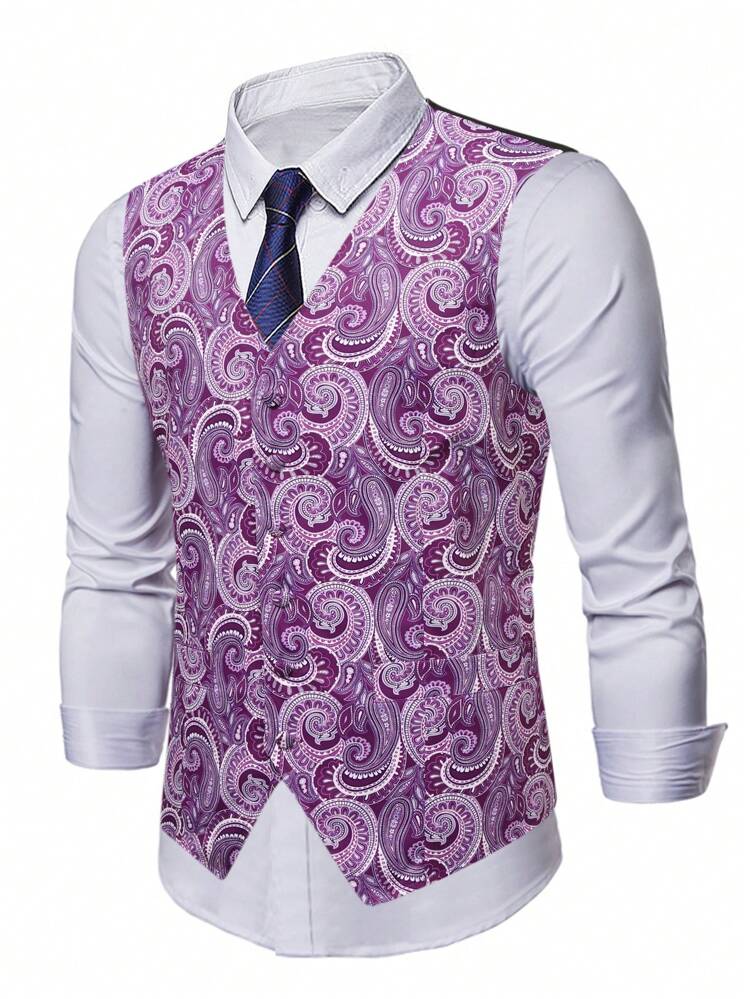 Men Plus 1pc Paisley Print Waistcoat