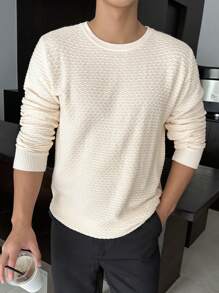 DAZY Nam Chất rắn Vòng cổ Áo len - Màu be - Xem 8