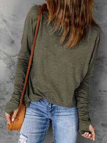 CILKOO Casual Solid Color Raglan Sleeve T-Shirt - Army Green - View 4