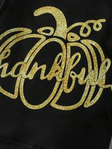 女嬰萬聖節南瓜圖案荷葉袖T恤