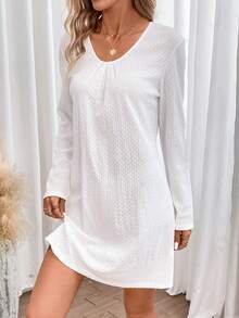 SHEIN Frenchy Guipure Lace Insert Tee Dress - White - View 4