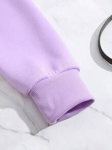 SHEIN EZwear 山和字母圖案袋鼠口袋抽繩保暖連帽衫 - 紫色 - 查看 3