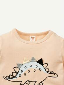 Cozy Pixies Baby Boy Cartoon Dinosaur Pattern Round Neck Top And Striped Printed Elastic Cuff Pants Two-piece Set - Multicolor - View 4