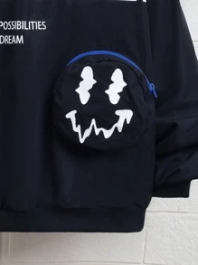 SHEIN Tween Boy Slogan Graphic Drop Shoulder Bomber Jacket Without Bag - Black - View 7