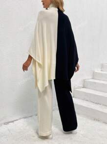 Two Tone Batwing Sleeve Sweater & Knit Pants