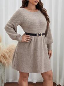 SHEIN Frenchy Plus Lantern Sleeve Sweater Dress Without Belt, For Winter Fall
