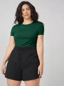 SHEIN BASICS Camiseta ajustada de talla grande de un solo color