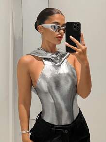 SHEIN ICON Solid Hooded Tank Bodysuit