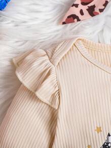 女嬰聖誕樹&標語圖案荷葉邊連身褲＆ 頭巾 - 米色 - 查看 3