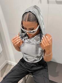 SHEIN ICON Solid Hooded Tank Bodysuit