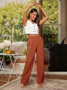 EMERY ROSE Solid Elastic Waist Straight Leg Pants