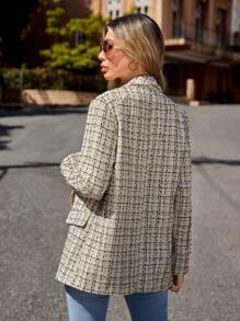 SHEIN Frenchy 格紋圖案青果領西裝外套 - 杏色 - 查看 2