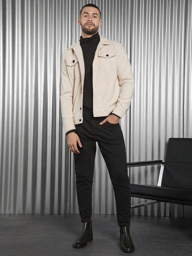 1pc Loose Fit Men's Flap Pocket Long Sleeve Overcoat