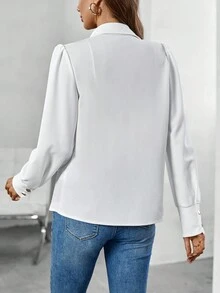 SHEIN Privé Túi có nắp Nút phía trước Áo sơ mi - trắng - Xem 2