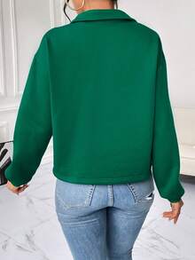 SHEIN Essnce Letter Graphic Half Zip Drop Shoulder Sweatshirt - Green - View 3