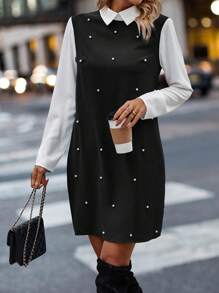 SHEIN LUNE Pearls Beaded 2 In 1 Dress