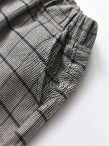 SHEIN 小男童1入組前蝴蝶結格紋背心和1入組長褲和1入組襯衫 - 灰色 - 查看 3