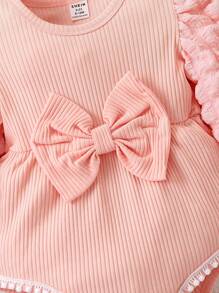 Baby Girl Bow Front Contrast Lace Bishop Sleeve Bodysuit & Headband - Multicolor - View 5