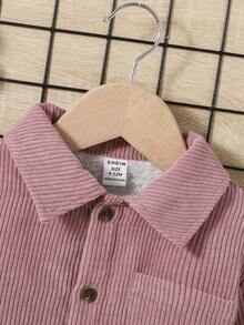 SHEIN 男嬰字母補丁細節毛絨內襯燈芯絨襯衫 - 藕粉色 - 查看 8