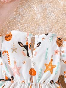 SHEIN 女嬰海星印花荷葉邊荷葉袖前蝴蝶結洋裝 - 彩色 - 查看 8