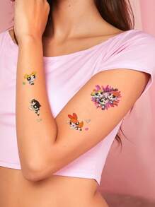THE POWERPUFF GIRLS X SHEIN Temporary Tattoo Sticker, 2pcs/Pack - Multicolor - View 2