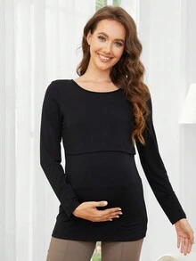 Maternity Solid Nursing Tee - Black - View 4