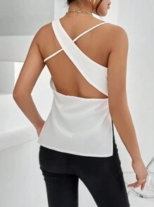 SHEIN Privé Top unicolor con tira cruzada de espalda abierta - Blanco - Ver 2
