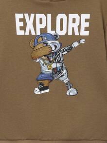 SHEIN Tween Boy Letter & Cartoon Graphic Sweatshirt - Khaki - View 4