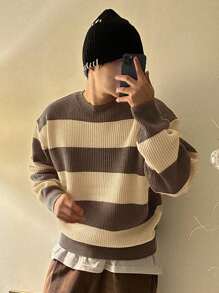 DAZY Men 1pc Two Tone Drop Shoulder Fall Sweater - Multicolor - View 1