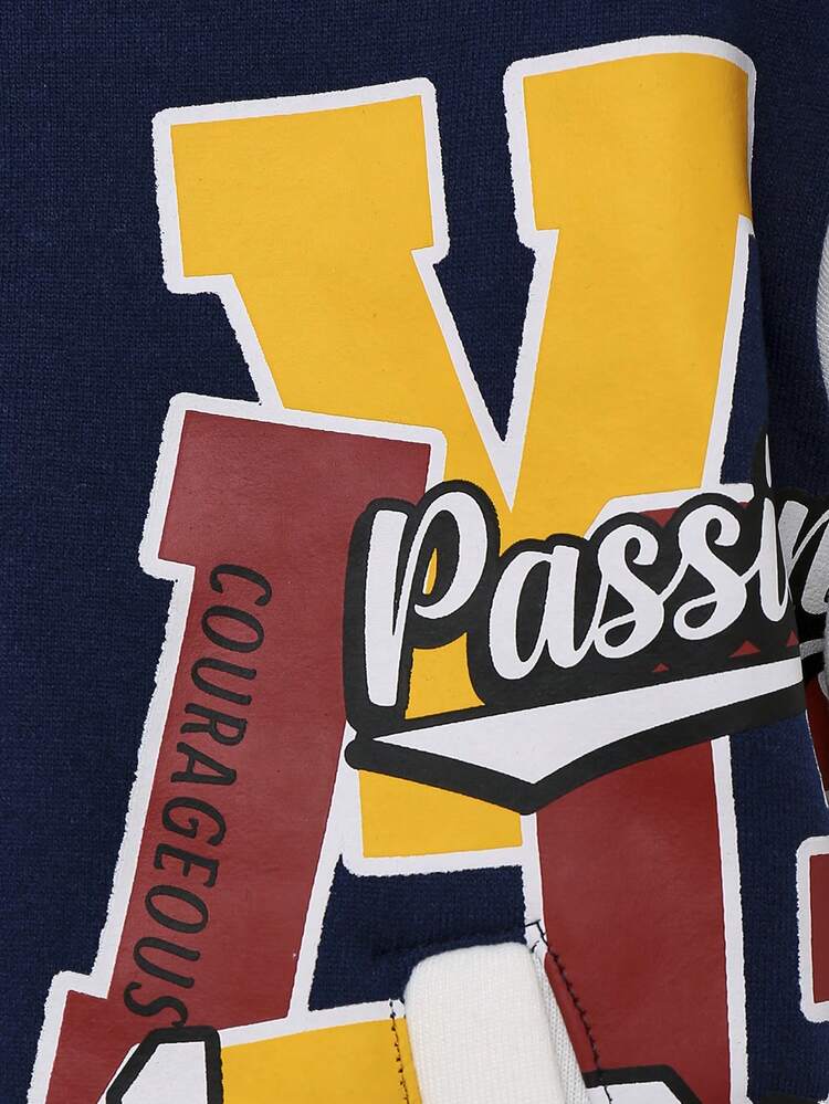 Young Boy Letter Graphic Thermal Lined Varsity Jacket Without Tee