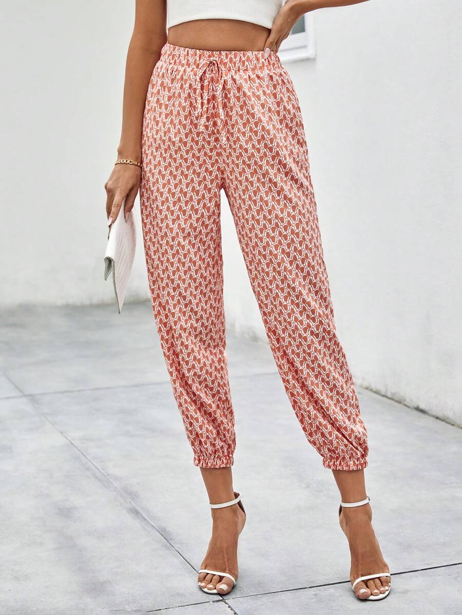 SHEIN LUNE In Toàn bộ Dây thắt lưng Quần - Màu Hồng  San hô - Xem 1